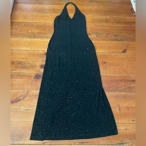 Black Sparkly Beaded Slip-on Formal Halter Dress